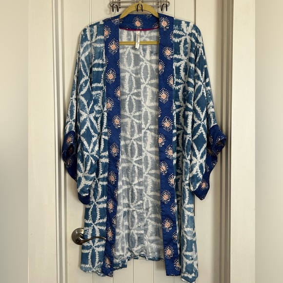 Anthropologie Jackets & Blazers - Anthropologie Sky Blue and White Tie-Dye Open Front Kimono S/M
